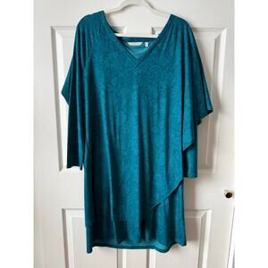 Soft Surroundings Turquoise Draped Floral Dress XL | Boho Gypsy Lagenlook